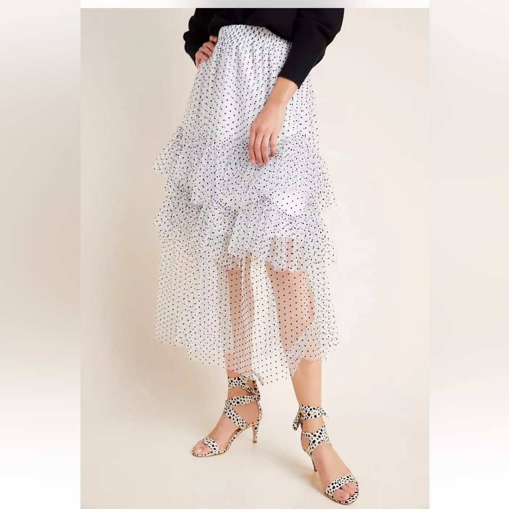 NWOT Anthropologie Eva Franco Lukjanna Polka Dot Tiered Tulle sheer Skirt XS